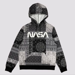 Black bandana print NASA hoodie Size Medium
